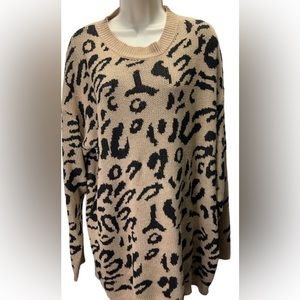 C+D+M.Collection Sweater Tan/Black Animal Print Oversized Size L Boho